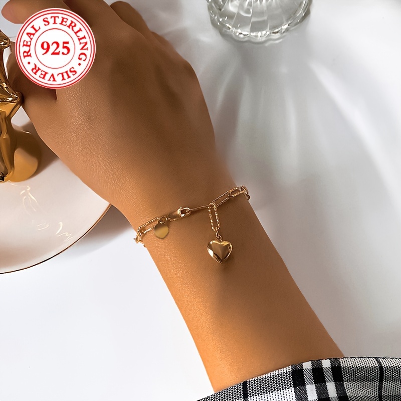 925 Silvery Paper Clip Chain Women's Bracelet